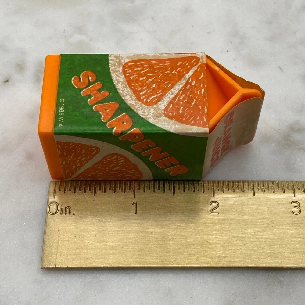 Vintage Orange Juice Carton PENCIL SHARPENER &‎ MILK ERASER 1985 Taiwan Novelty